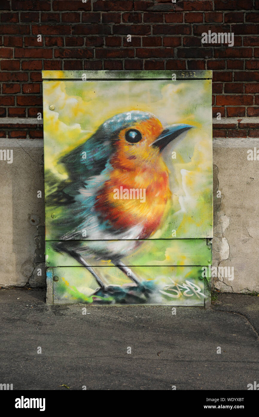 Street art on a street cabinet in Helsinki, Finland Stock Photo - Alamy