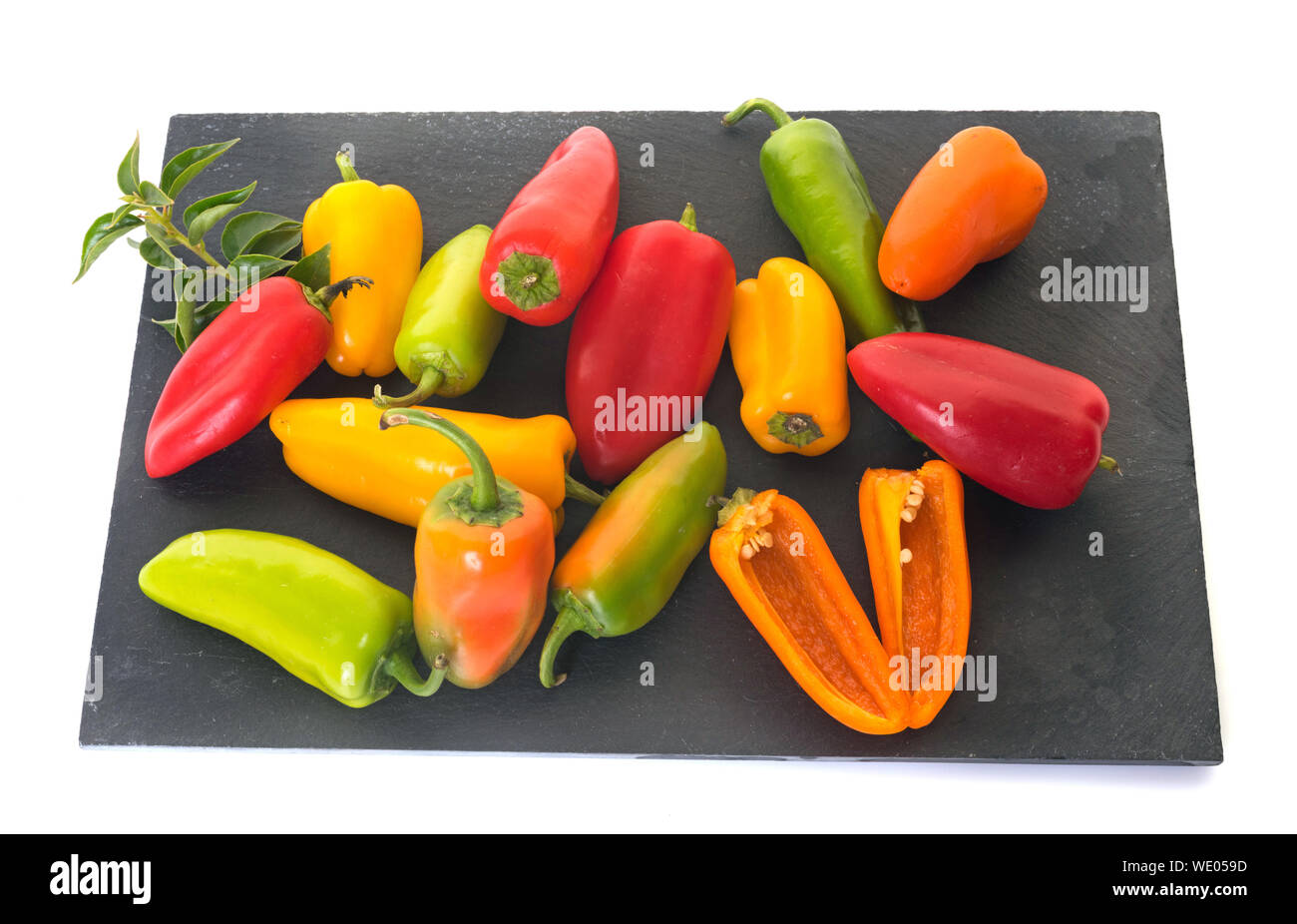 High Angle View Of Jalapeno Peppers Over White Background Stock Photo