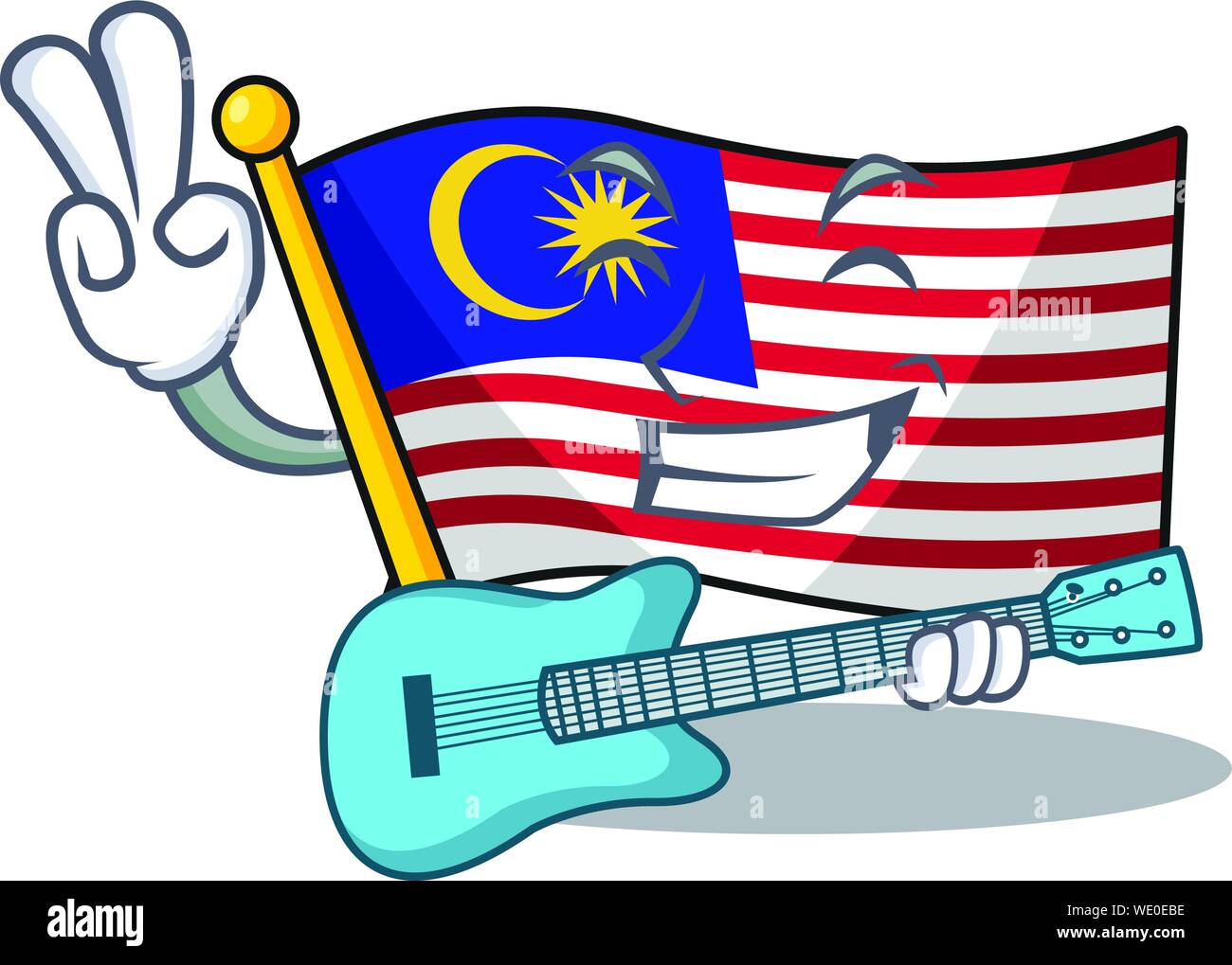 With guitar flag malaysia hoisted on cartoon pole Stock Vector Image ...