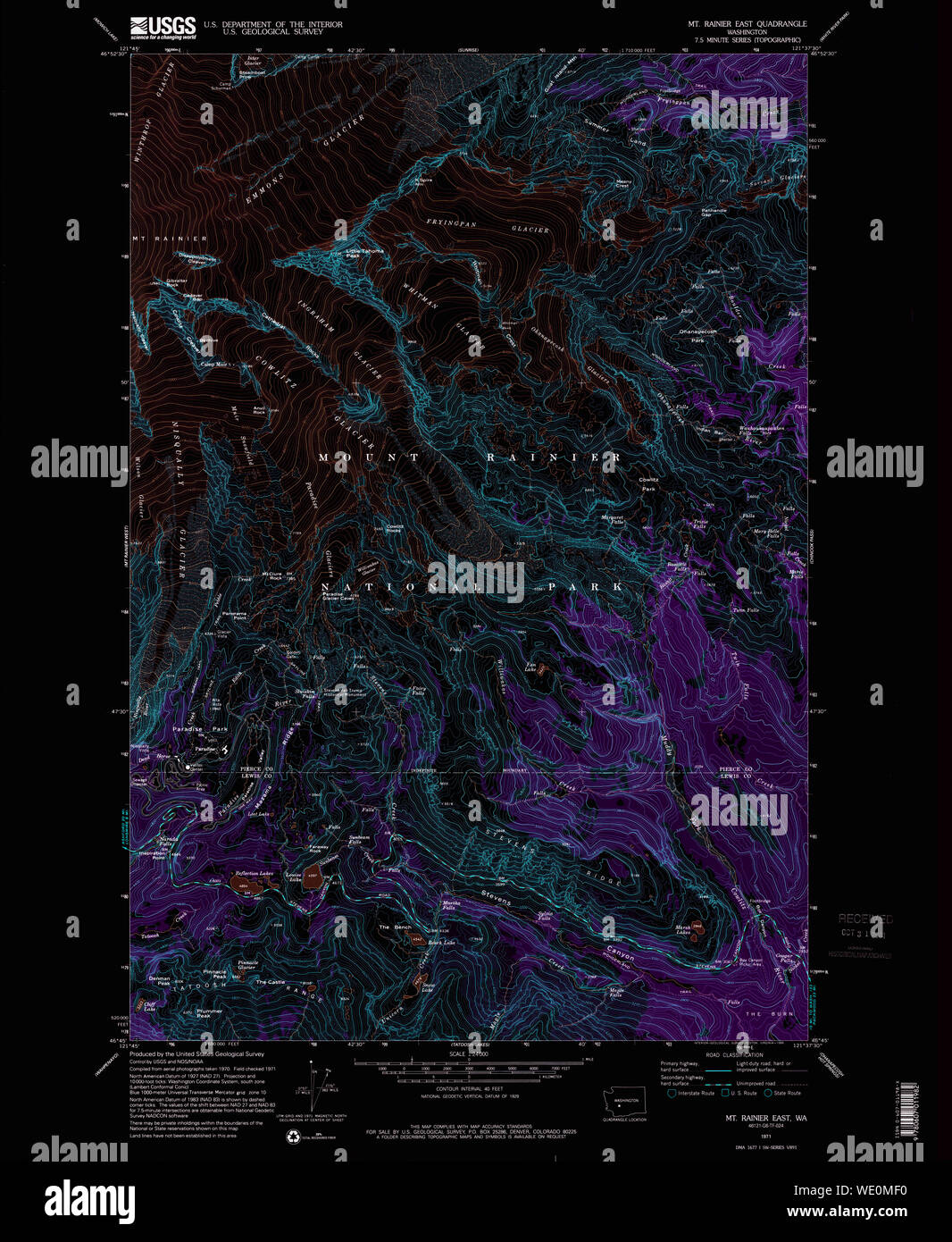 USGS Topo Map Washington State - Usgs Topo Map Washington State Wa Mt Rainier East 242653 1971 24000 Inverted Restoration WE0MF0