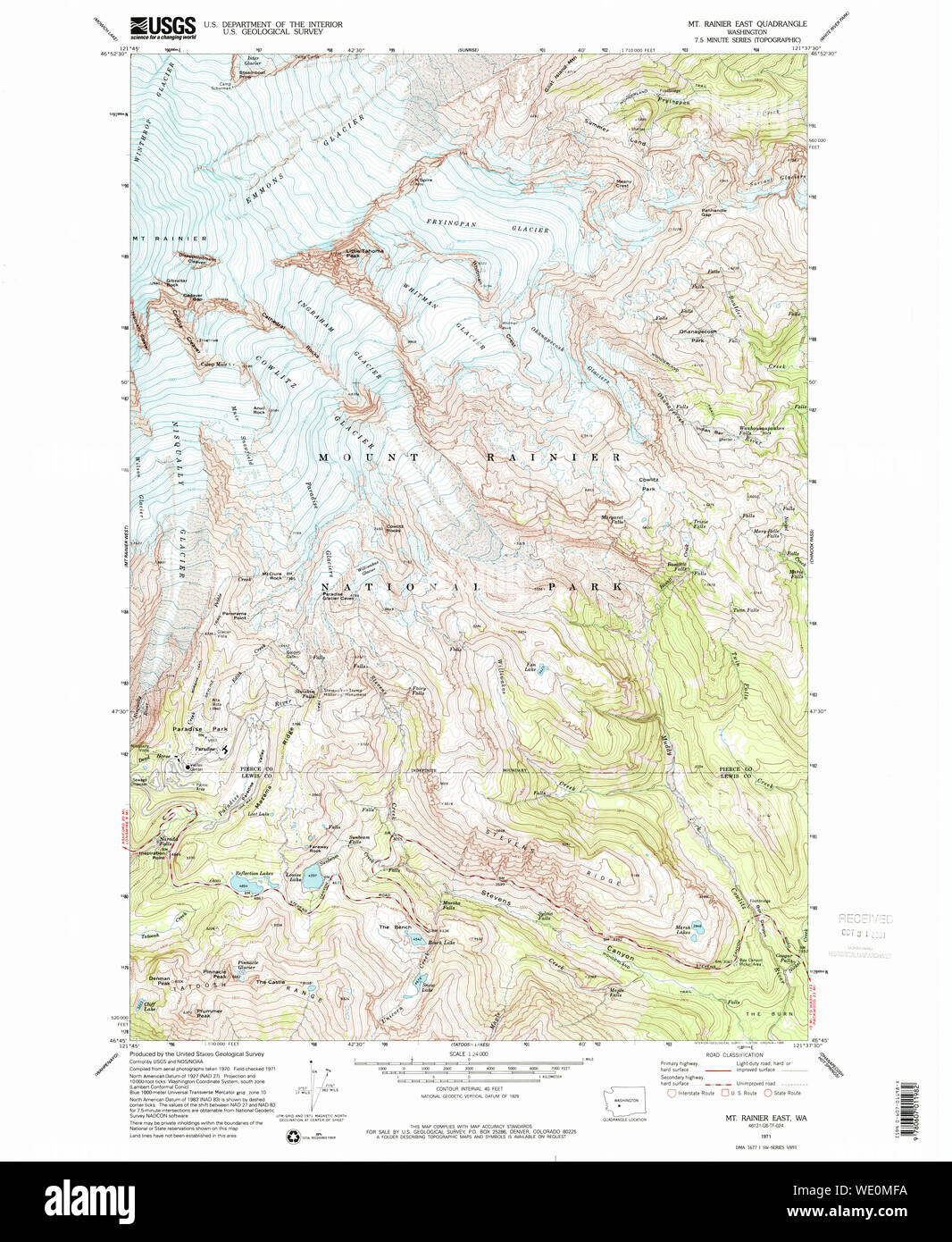 USGS Topo Map Washington State - Usgs Topo Map Washington State Wa Mt Rainier East 242653 1971 24000 Restoration WE0MFA