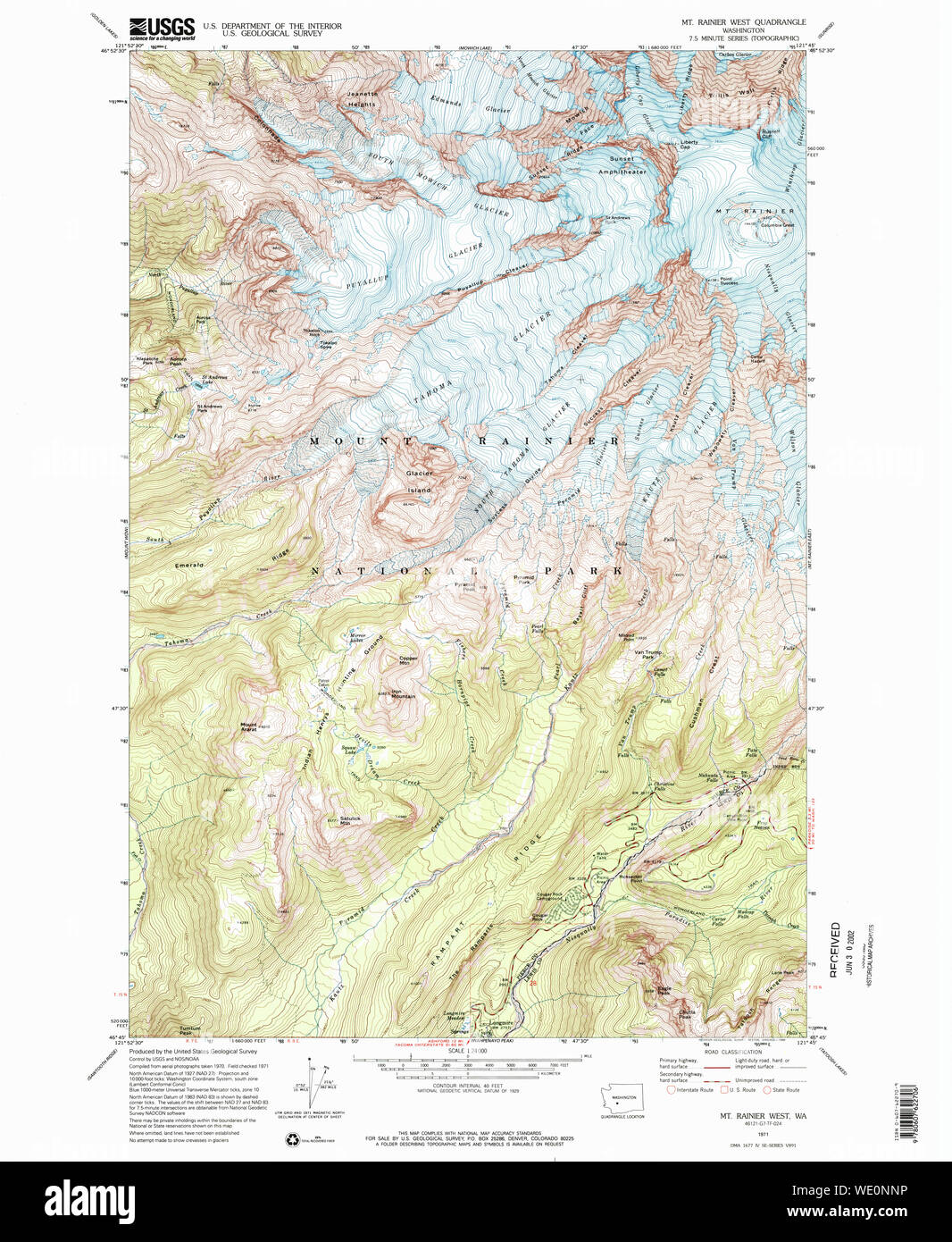 USGS Topo Map Washington State - Usgs Topo Map Washington State Wa Mt Rainier West 242657 1971 24000 Restoration WE0NNP
