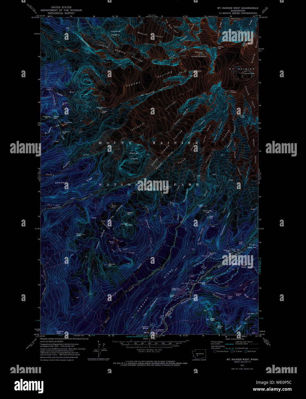 USGS Topo Map Washington State - Usgs Topo Map Washington State Wa Mt Rainier West 242658 1971 24000 Inverted Restoration WE0P5C