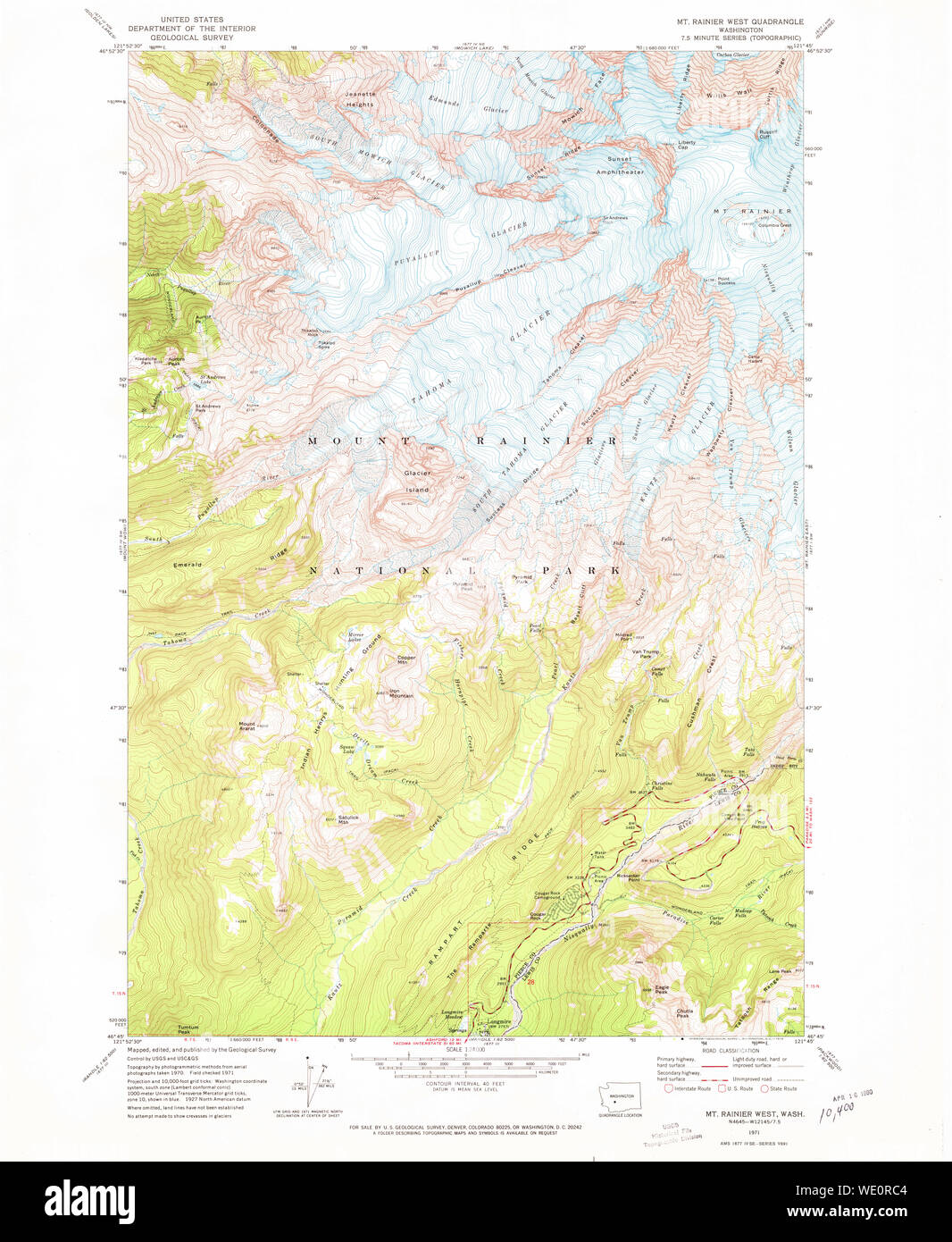USGS Topo Map Washington State - Usgs Topo Map Washington State Wa Mt Rainier West 242660 1971 24000 Restoration WE0RC4
