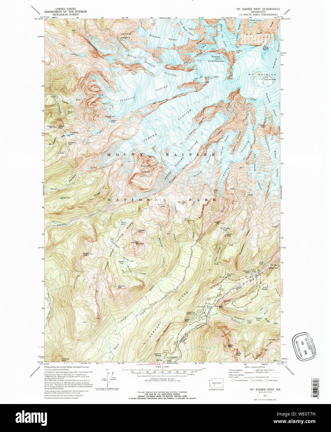USGS Topo Map Washington State - Usgs Topo Map Washington State Wa Mt Rainier West 242661 1971 24000 Restoration WE0T7H