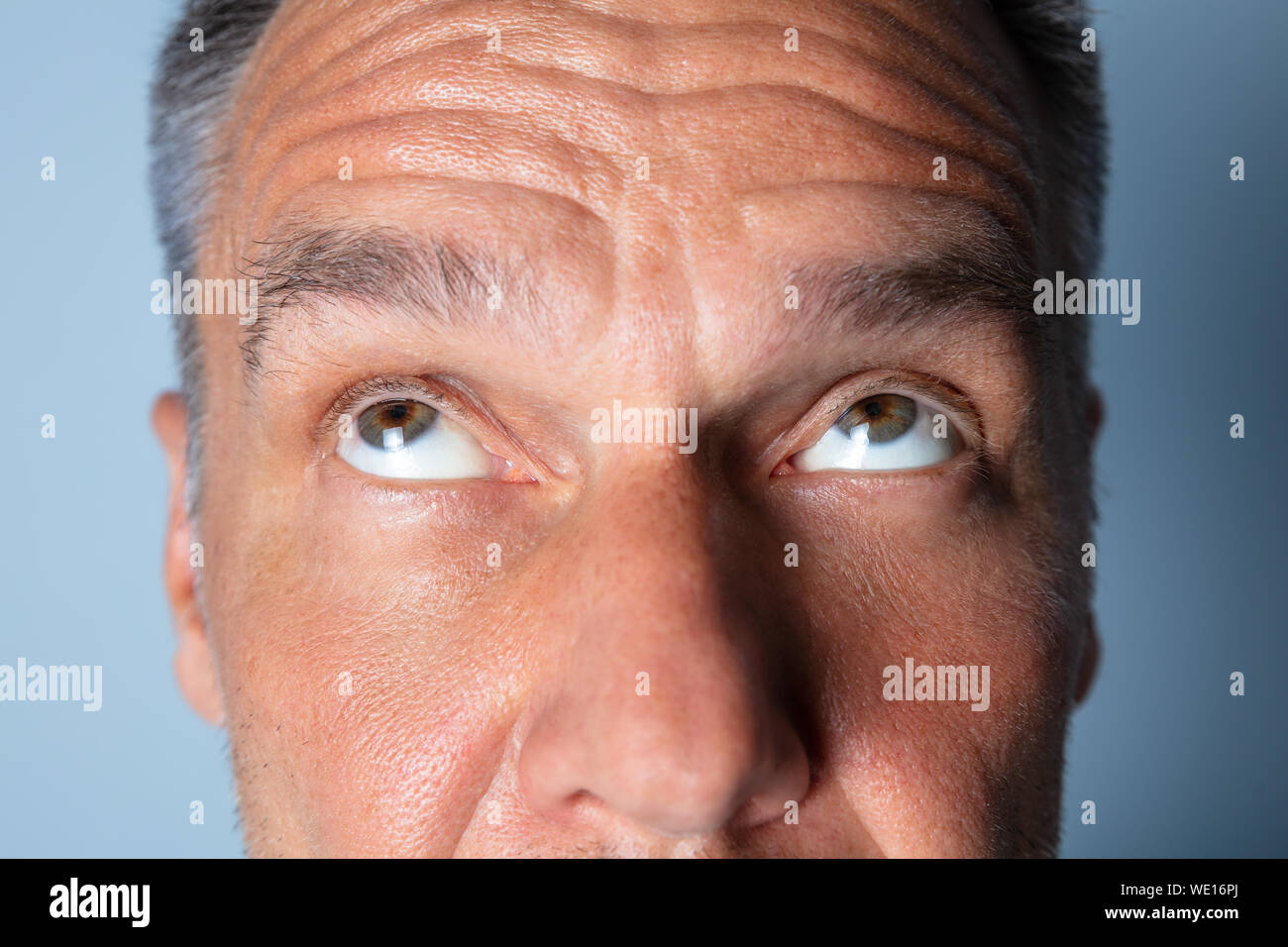 Man Doing Shifting Eye Exercise To Improve Vision Stock Photo