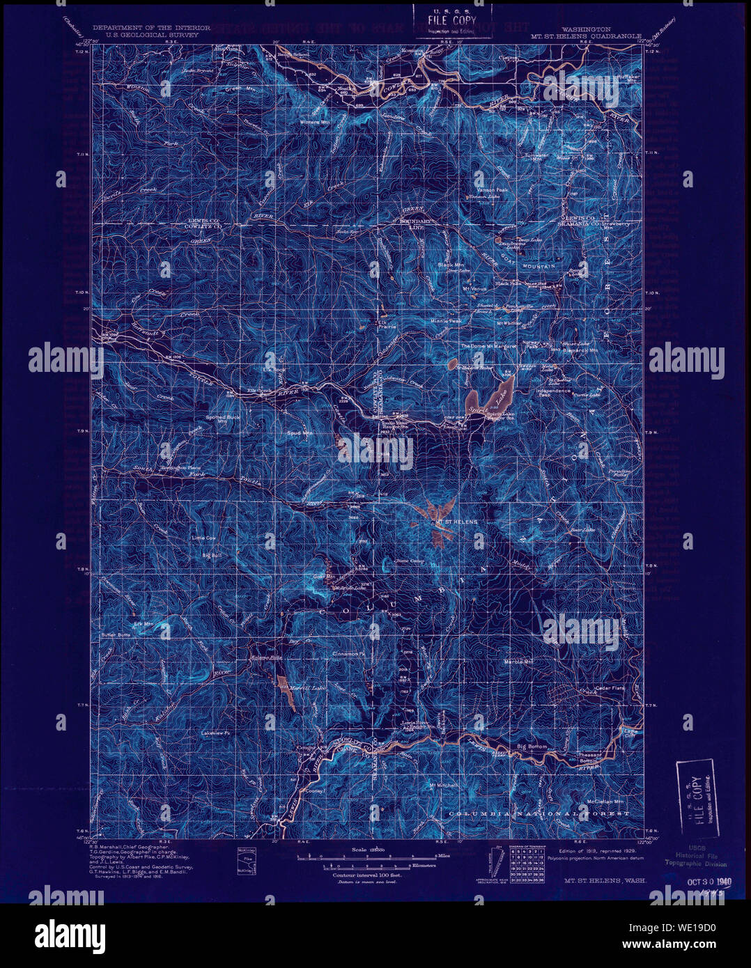 USGS Topo Map Washington State - Usgs Topo Map Washington State Wa Mt St Helens 242696 1919 125000 Inverted Restoration WE19D0