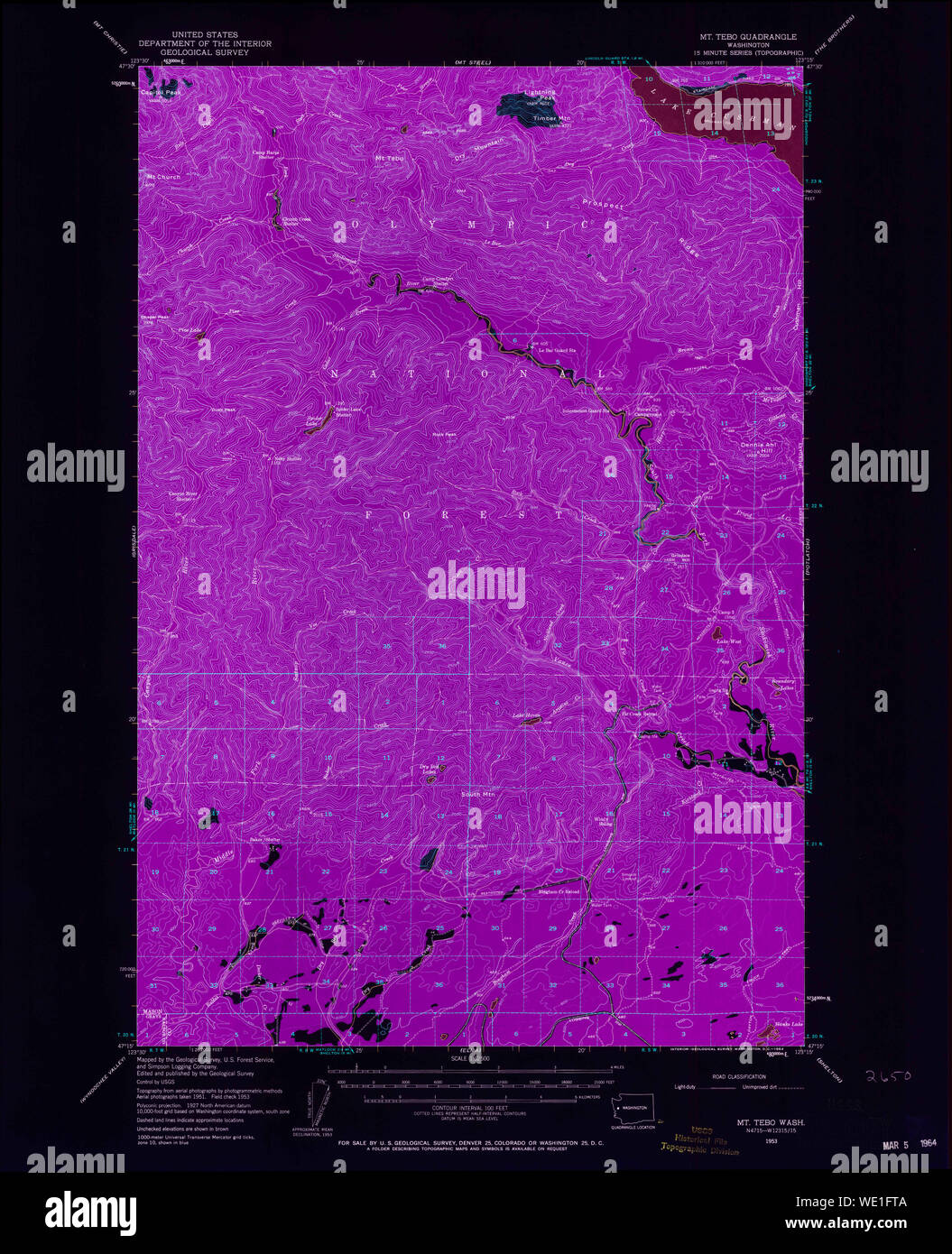 USGS Topo Map Washington State - Usgs Topo Map Washington State Wa Mt Tebo 242713 1953 62500 Inverted Restoration WE1FTA