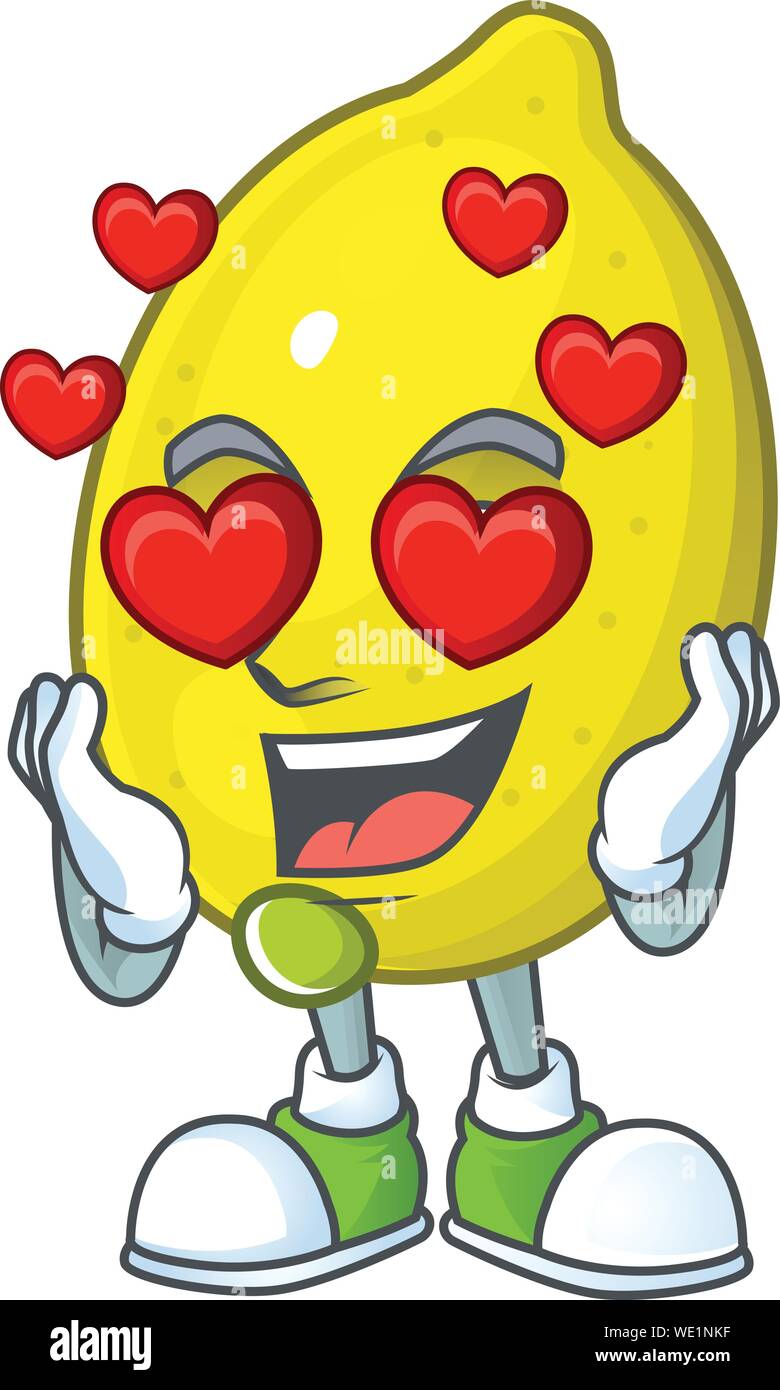 In love lemon cartoon character on white background Stock Vector Image