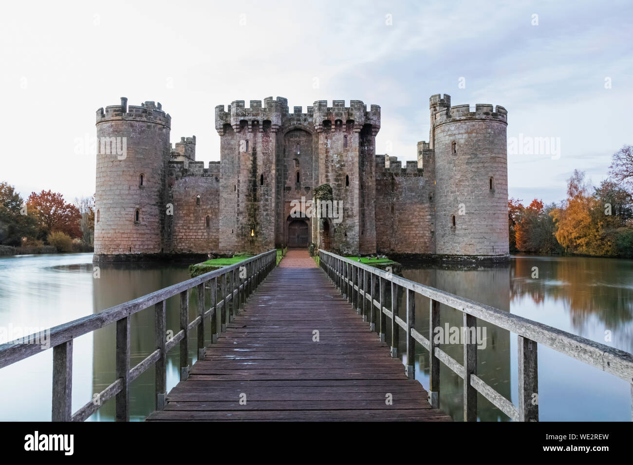 England, East Sussex, Robertsbridge, Bodiam Castle and Castle Moat Stock Photo