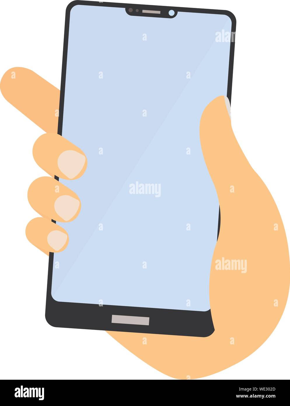 hand holding smart phone with empty touchscreen display vector illustration Stock Vector
