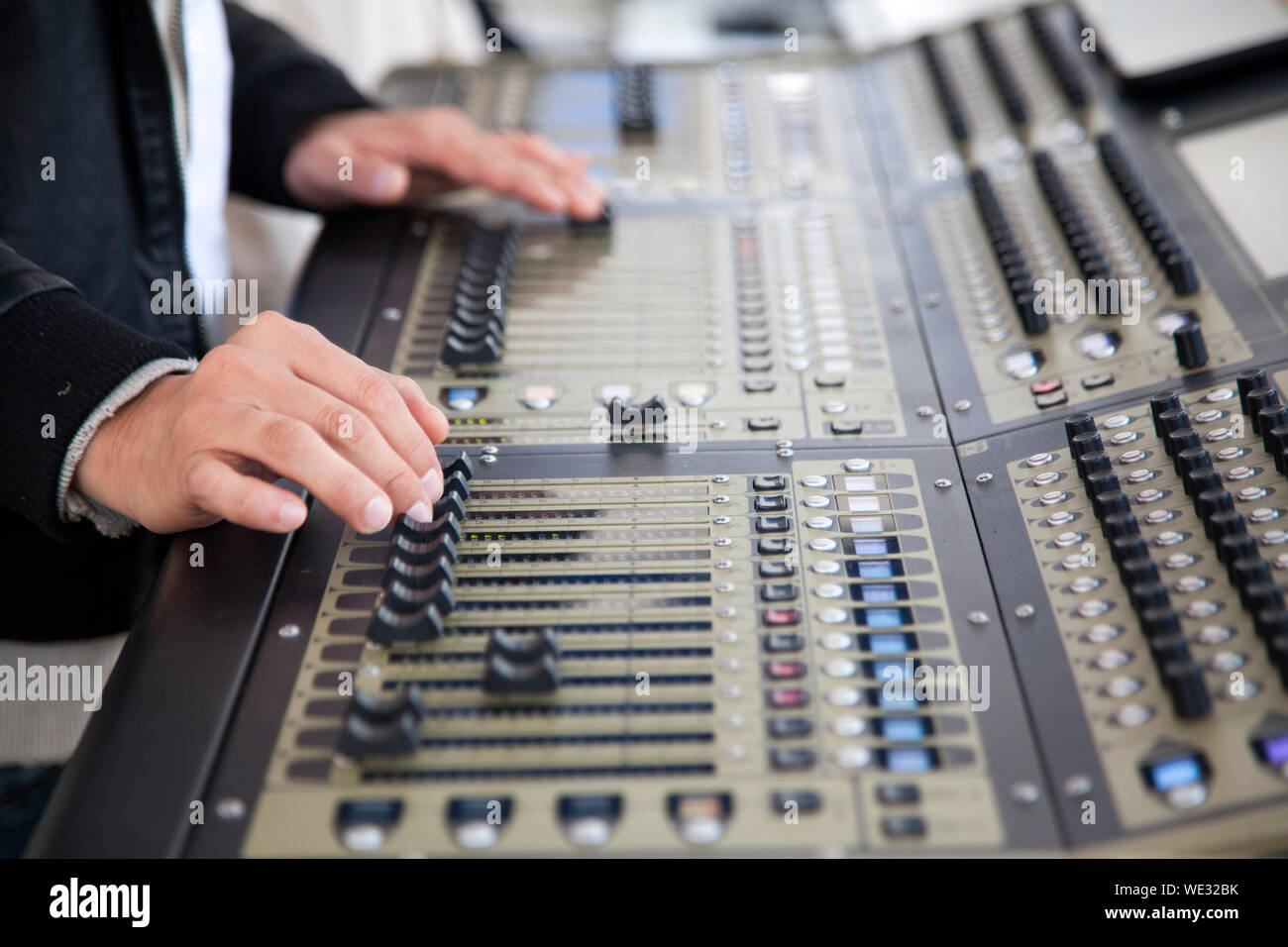 Technician Adjusting Sound Mixers At Studio Stock Photo Alamy