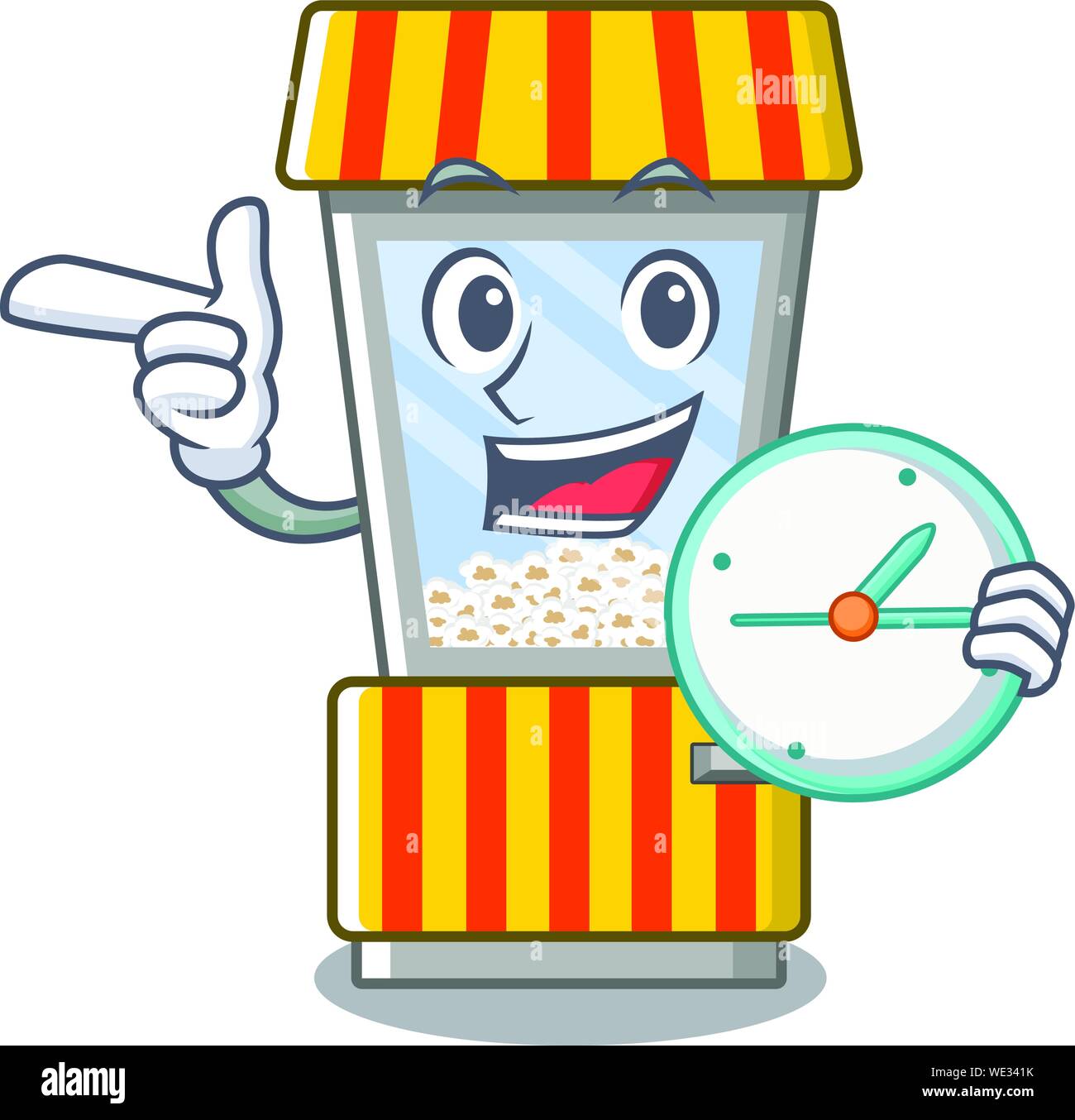 With clock popcorn vending machine in a character Stock Vector