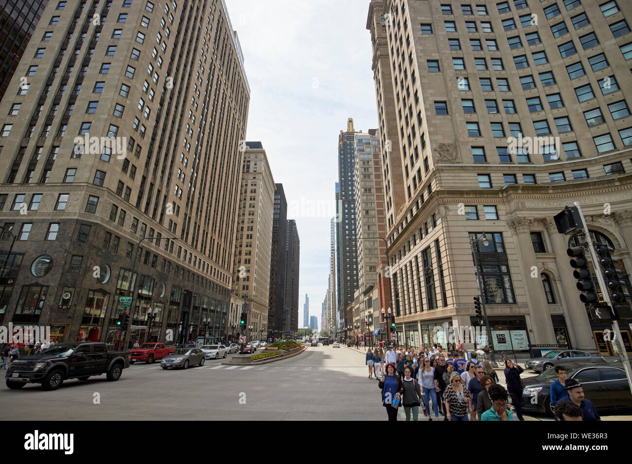 looking down north michigan avenue from the dusable bridge chicago illinois united states of america Stock Photo