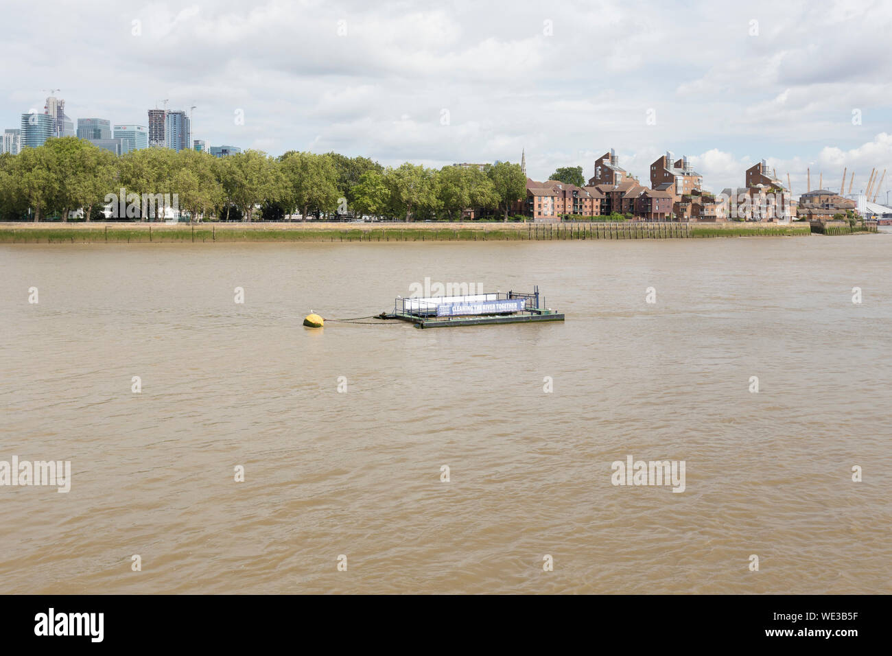 A litter trap on the river Thames, London, UK Stock Photo