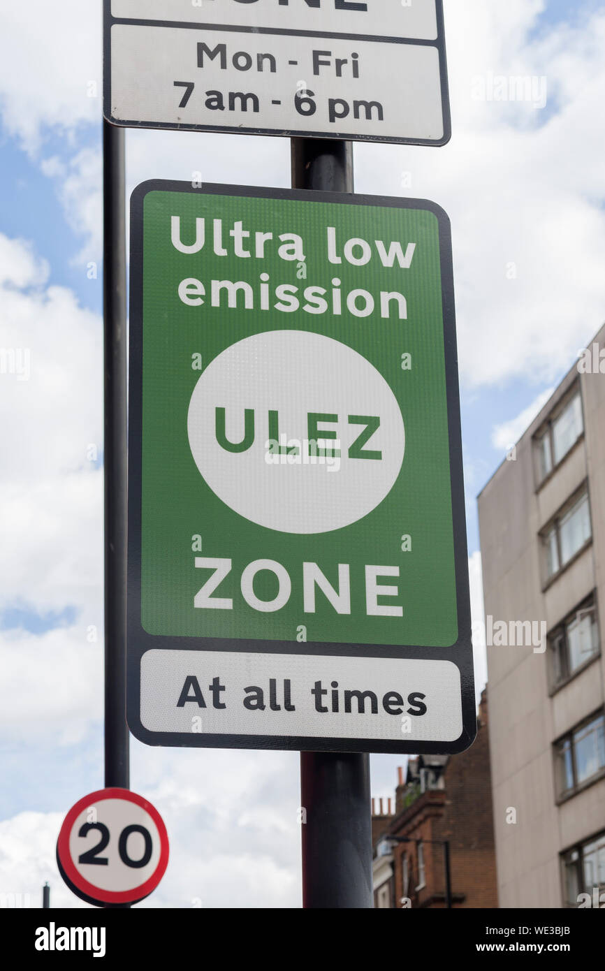 Ultra low emission zone sign, London, England Stock Photo