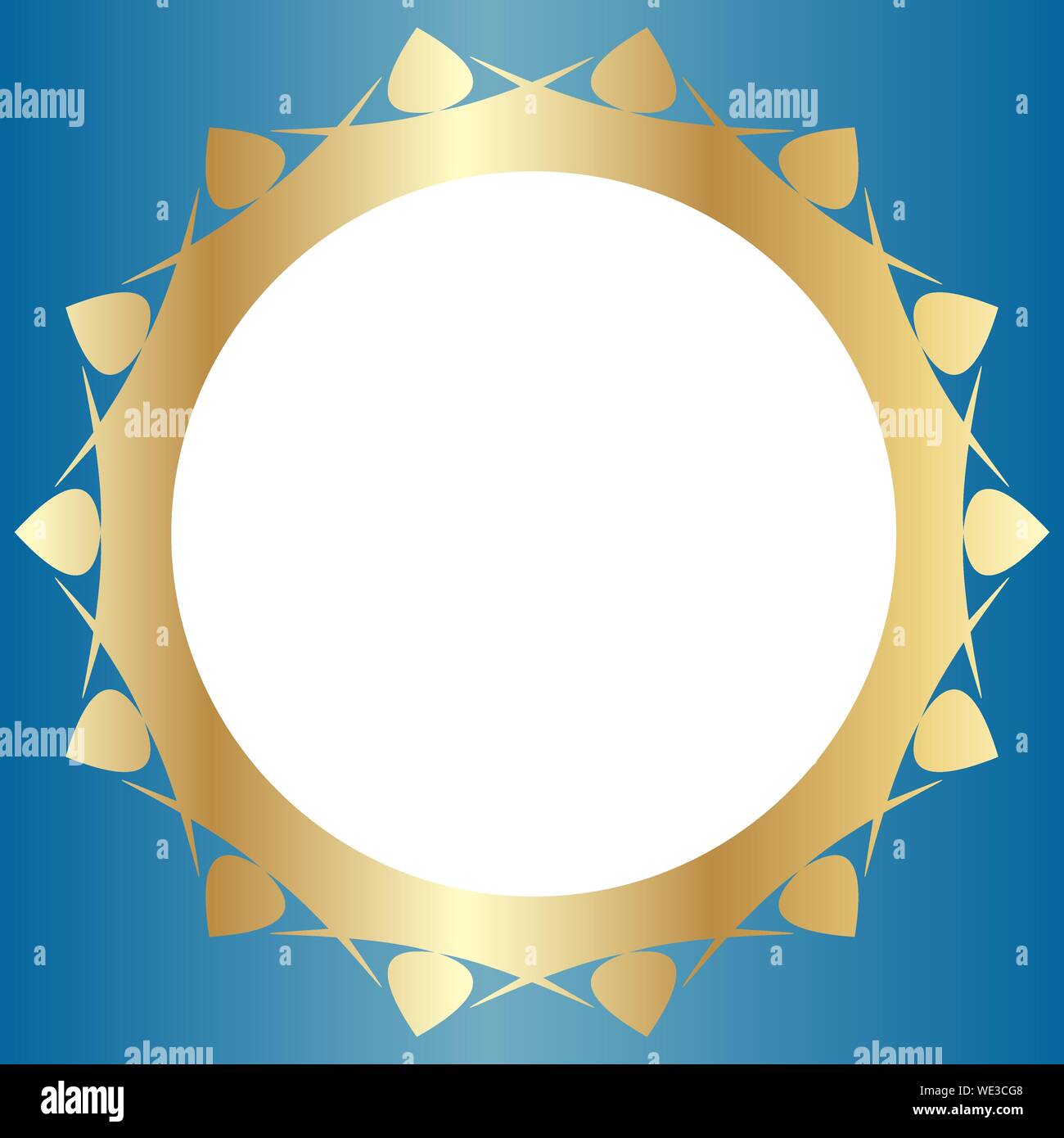 Decorative golden frame with abstract floral design on a light blue ...