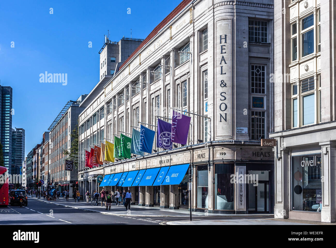 Row of shops along Tottenham Court Road, London, England, UK. Stock Photo