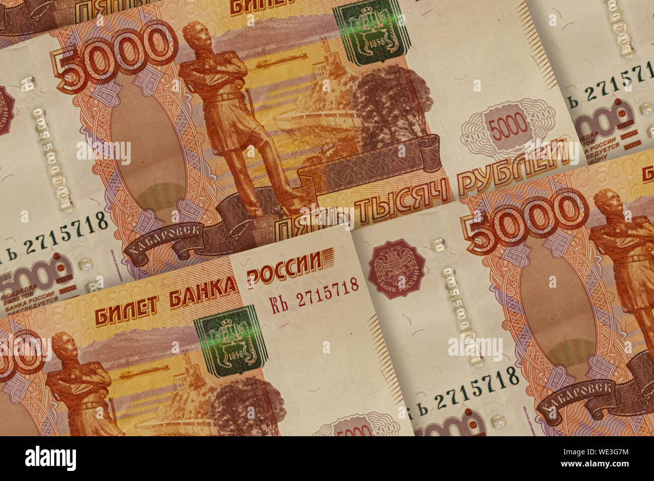 Russian currency background. RUB pattern. Russian Federation banknotes