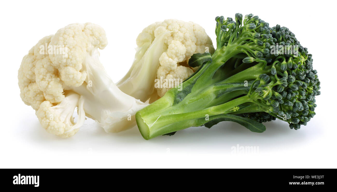 Cauliflower and broccoli isolated on white background Stock Photo Alamy