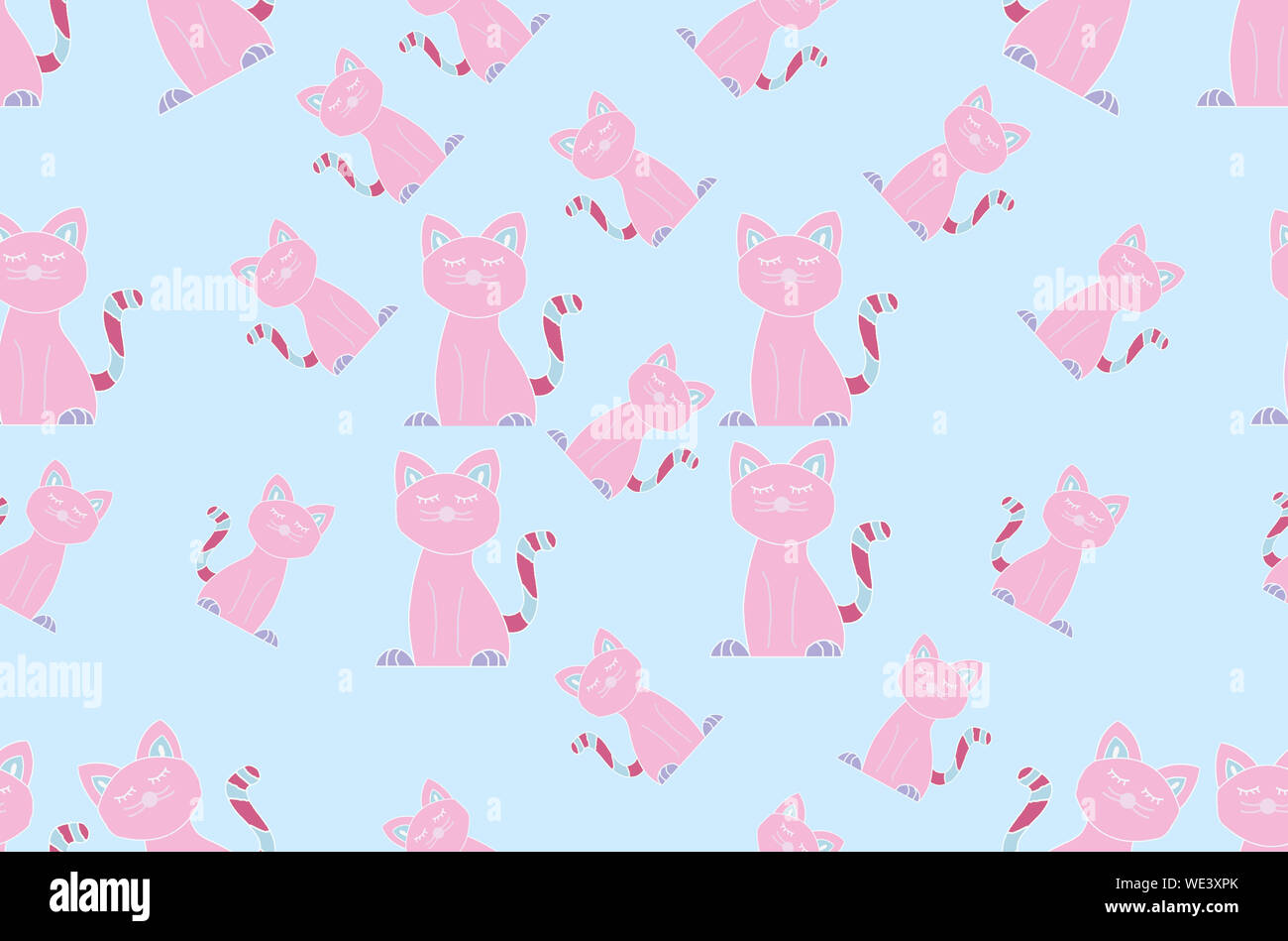 Pink cat seamless pattern on pastel blue background. Simple and cute cat  illustration for kids wallpapers or wrapping paper. Adorable and happy  design Stock Photo - Alamy