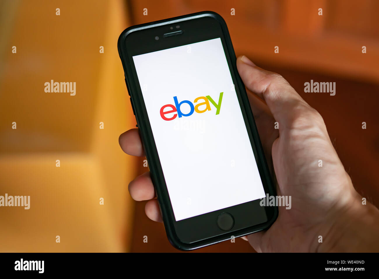 Bangkok, Thailand - August 22, 2019 : iPhone 7 showing its screen with eBay application. Stock Photo