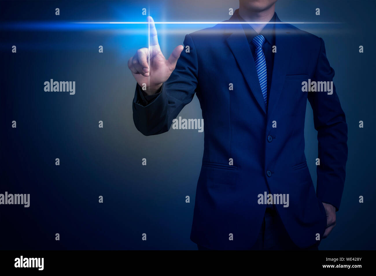 Digital Composite Image Of Businessman Using Interface Stock Photo