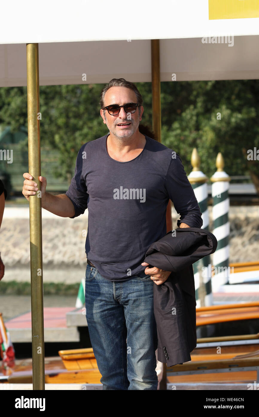 Italy, Venice, August 29, 2019 : Jean Dujardin, actor of 'J'accuse' ('An Officer and a Spy') by new movie by the director Roman Polanski arrives at Ho Stock Photo