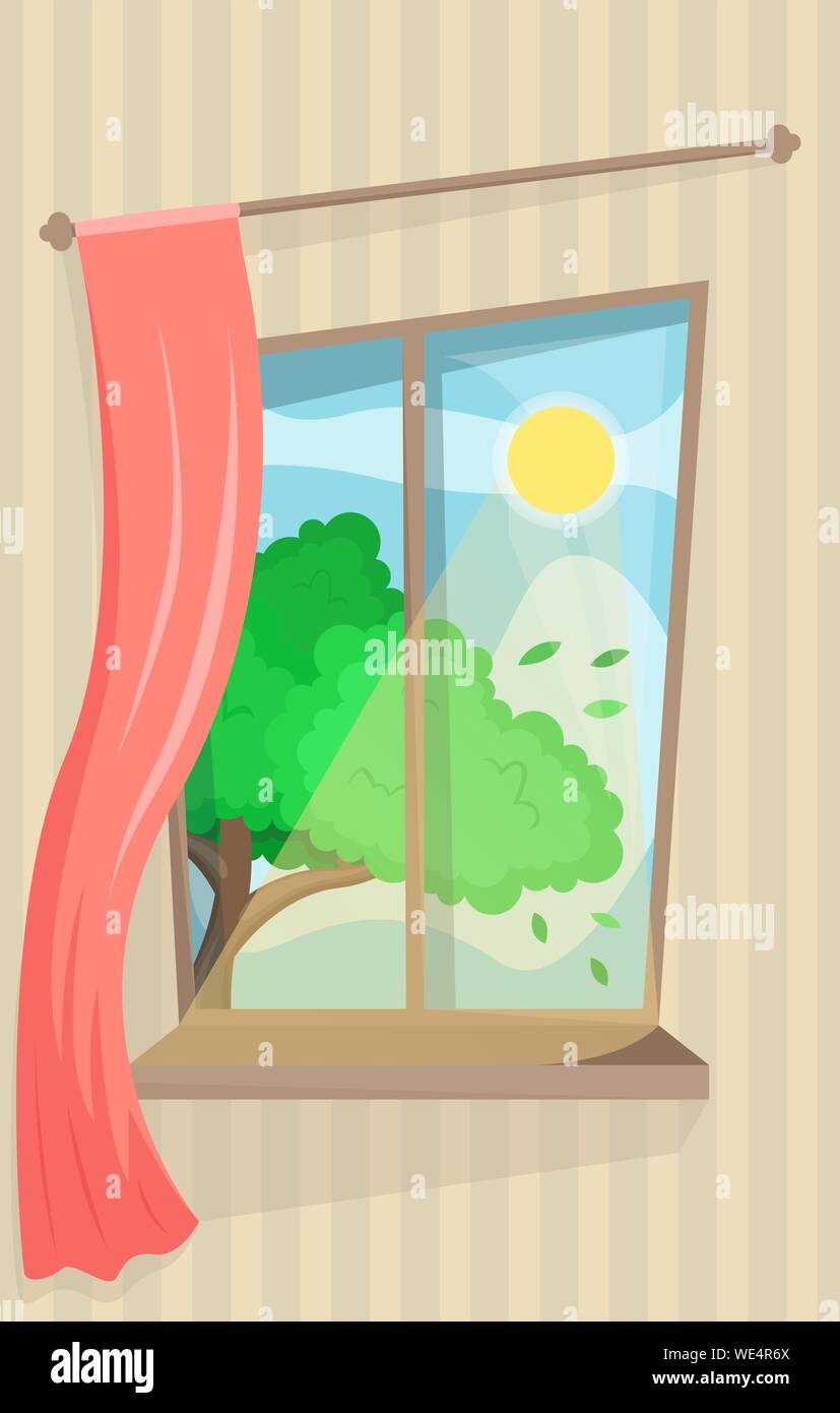 Curtain sun outside outdoors window Stock Vector Images - Alamy