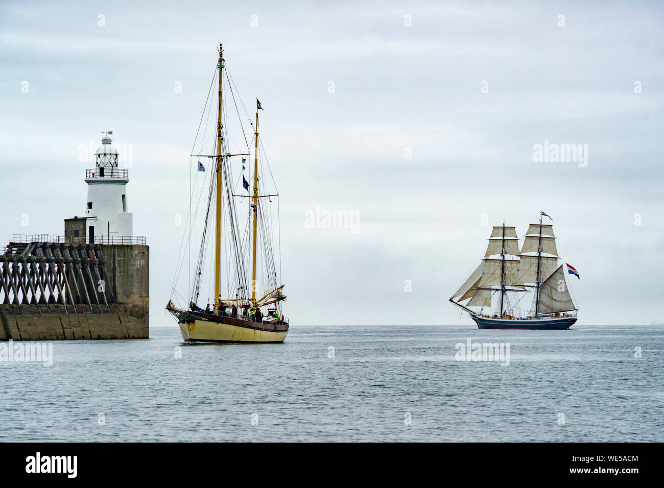 Tall Ships Morgenster & Maybe arriving at Port of Blyth, Northumberland, 2016 Stock Photo