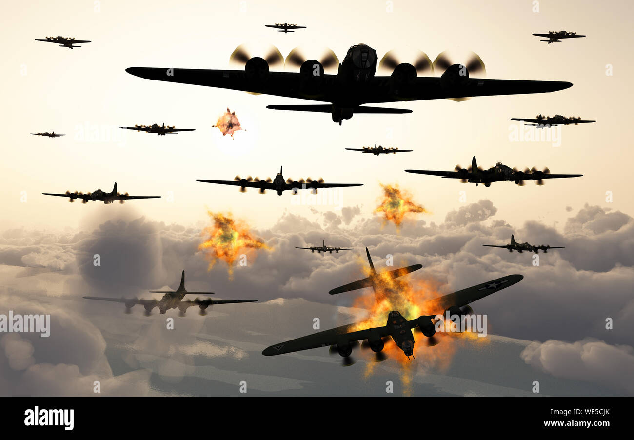 B17 Bombers Flying Through Flak Stock Photo