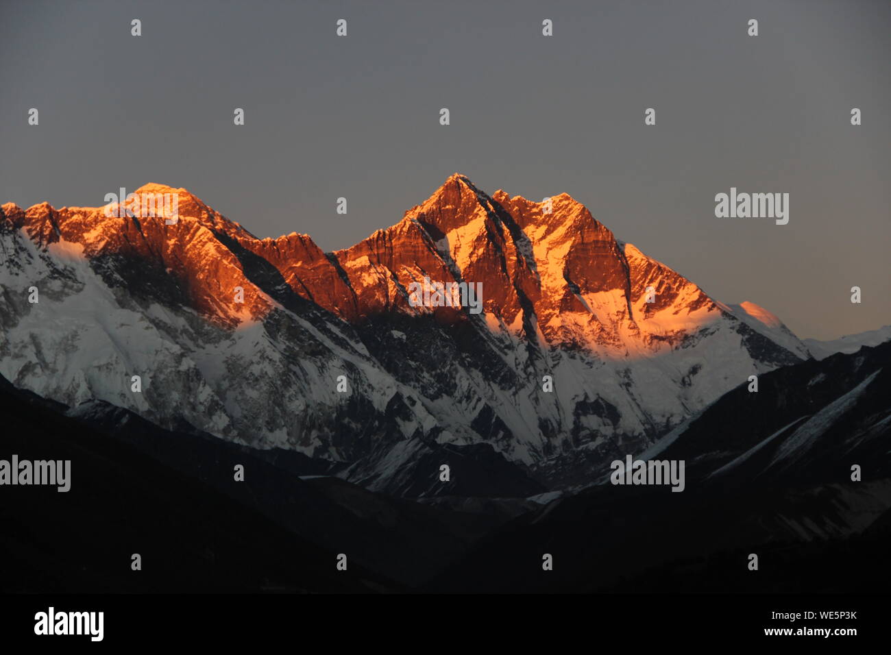 Sunset in the Himalayas - Alpenglow Stock Photo