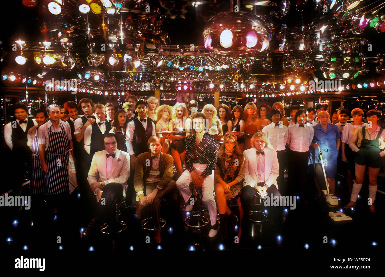 Peter Stringfellow and the staff of Stringfellow's Club London 10/1982 Stock Photo