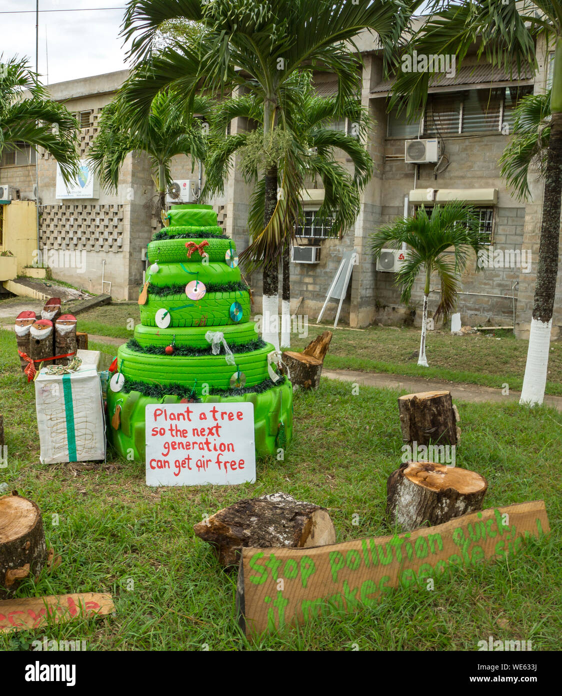 Environmental sculpture  /  environmental protest in Belmopan, Belize Stock Photo