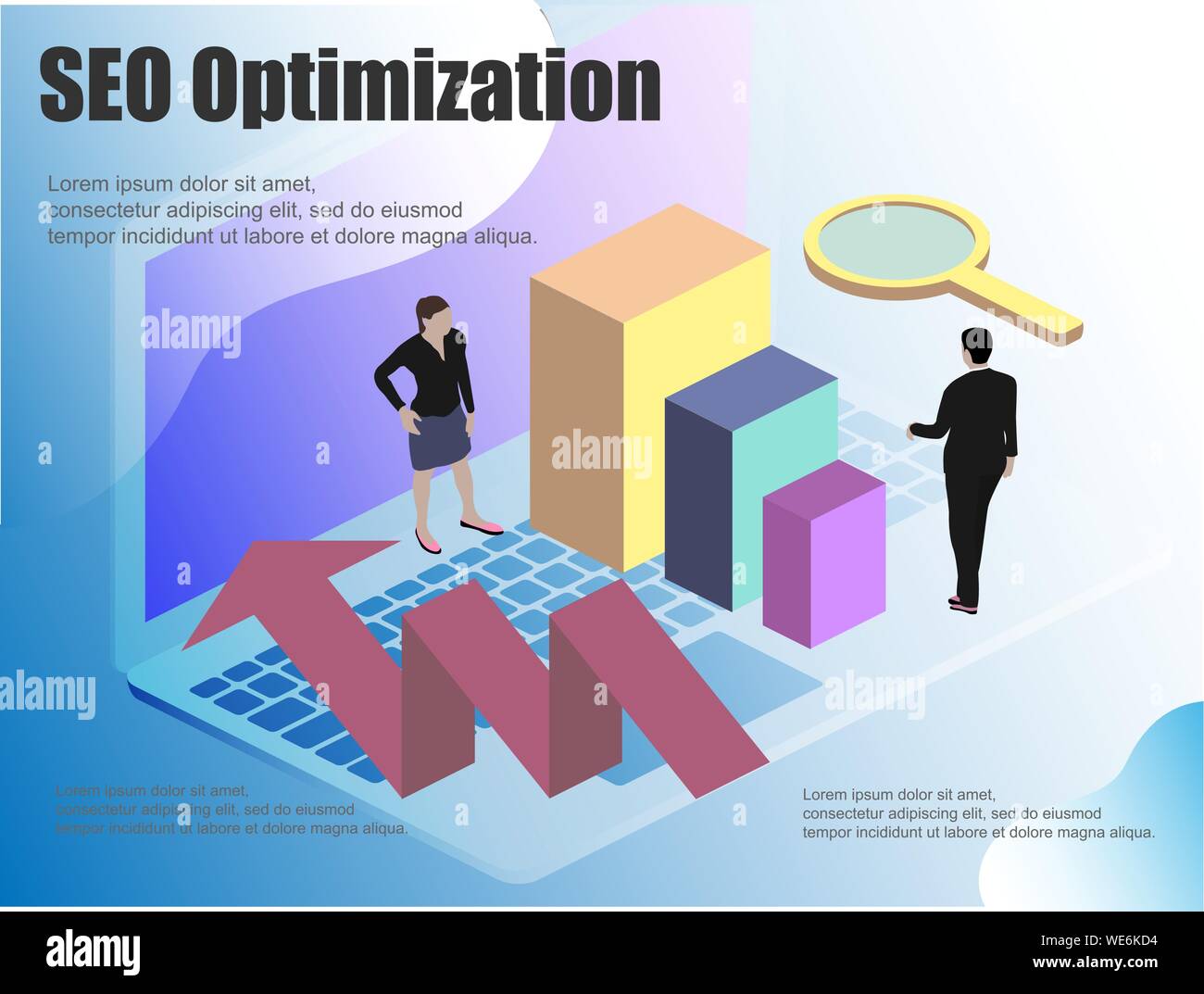 Flat illustration with isometric. Computer monitor icon vector illustration. Concept seo business vector illustration. Isometric people vector Stock Vector