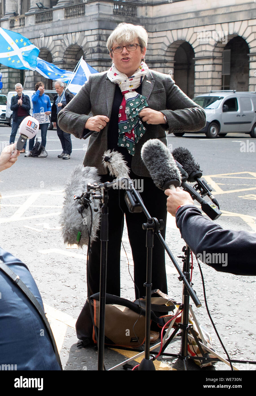 SNP MP Joanna Cherry outside the Court of Session in Edinburgh where parliamentarians were seeking an interim interdict through the Scottish legal system that would prevent the UK Parliament being suspended. Their request was declined by Lord Doherty who said he was not satisfied there was a 'cogent need' for an interdict. Stock Photo