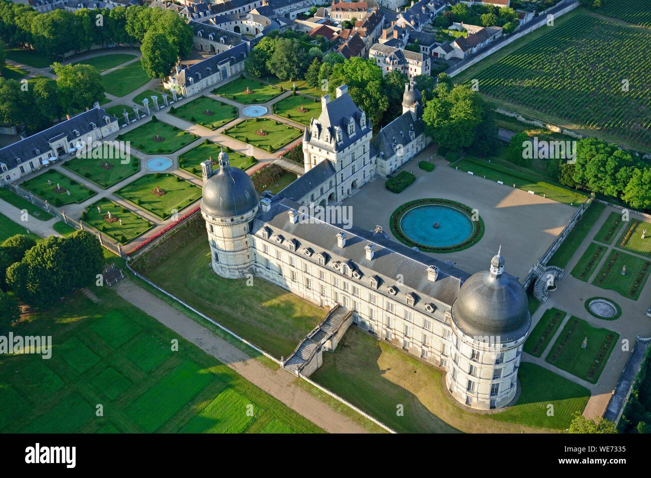 France, Indre, Berry, Loire Castles, Chateau de Valencay (aerial view) Stock Photo