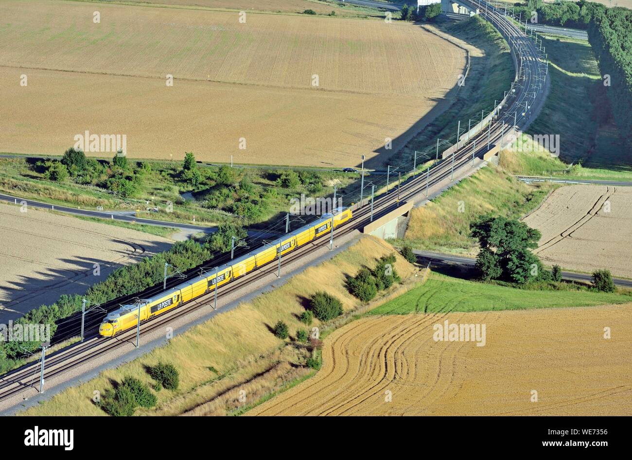 France, Seine et Marne, postal service, mail trains (aerial view) Stock Photo
