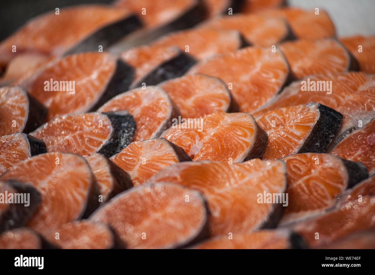 Salmon Steaks For Sale At Fish Market Stock Photo Alamy