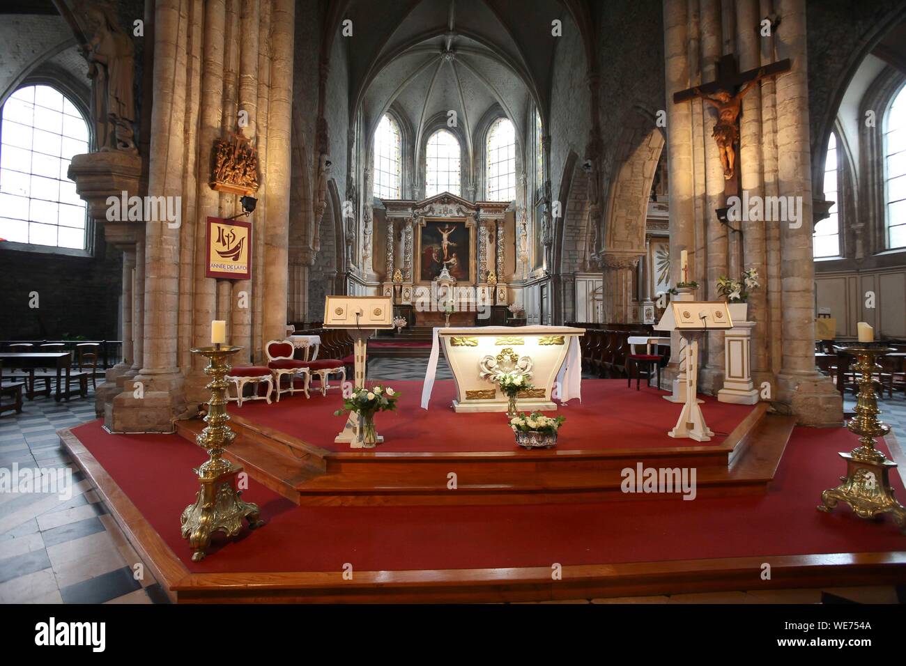 France, Pas de Calais, Boulogne sur Mer, Interior of the St Nicolas Church in Boulogne sur Mer Stock Photo