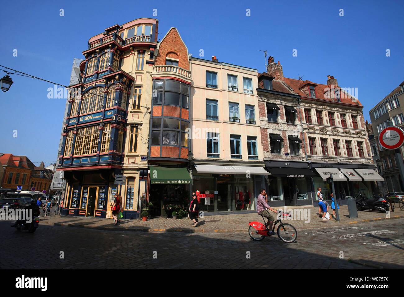 France, Nord, Lille, the Place du Lion d'Or in Lille Stock Photo