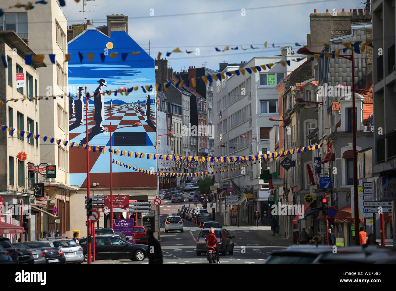 France, Pas de Calais, Boulogne sur Mer, Street of the Lamp / Great Street of Boulogne sur Mer Stock Photo