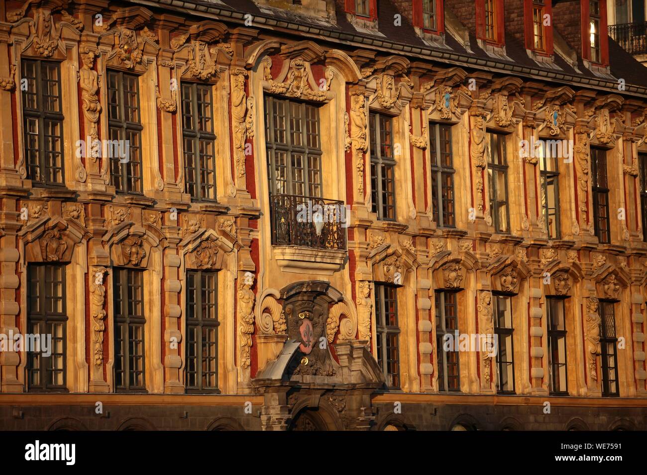 France, Nord, Lille, The facade of the Old Stock Exchange of Lille on the Grande Place de Lille Stock Photo