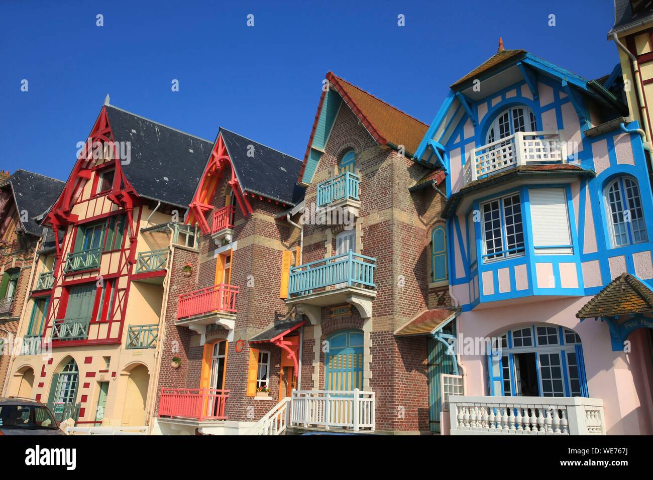 France, Somme, Mers les Bains, facades on the beach in Mers les Bains Stock Photo
