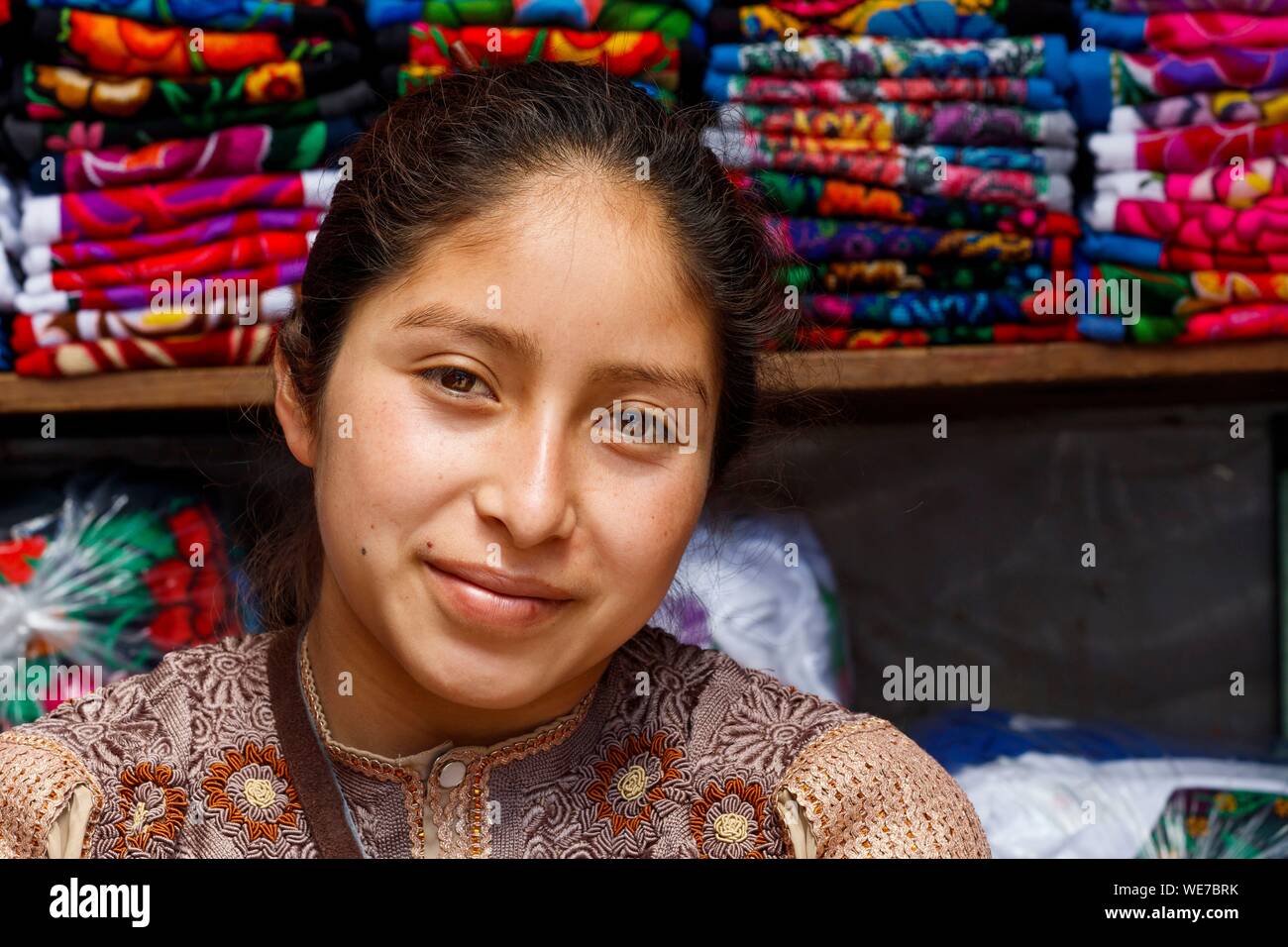 Mexico, Chiapas state, San Cristobal de las Casas, Tzotzil woman portrait Stock Photo