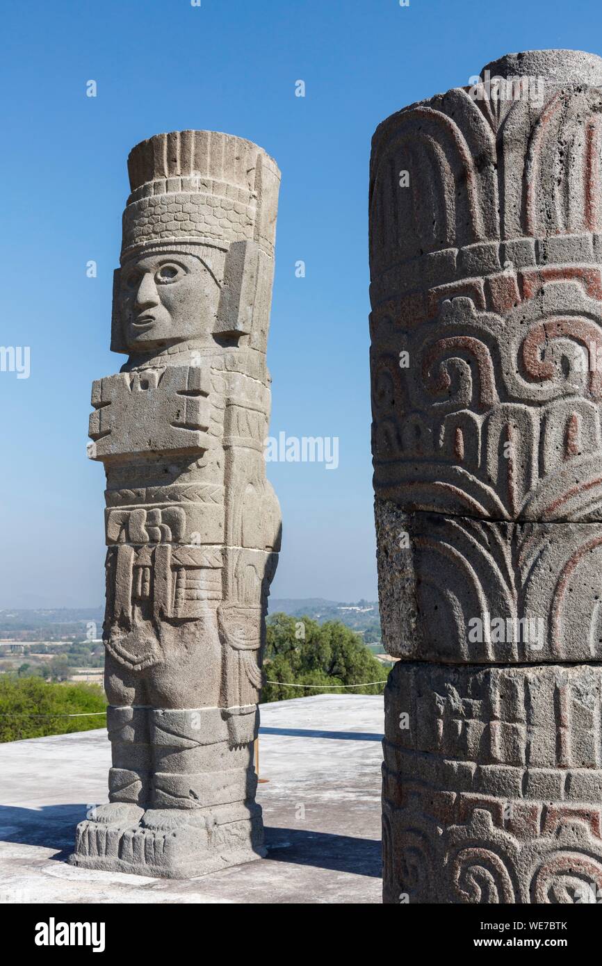 Mexico, Hidalgo state, Tula de Allende, Toltec archaeological site, pillar the Atlantes on the Pyramid of Quetzalcoatl or of the Morning Star Stock Photo