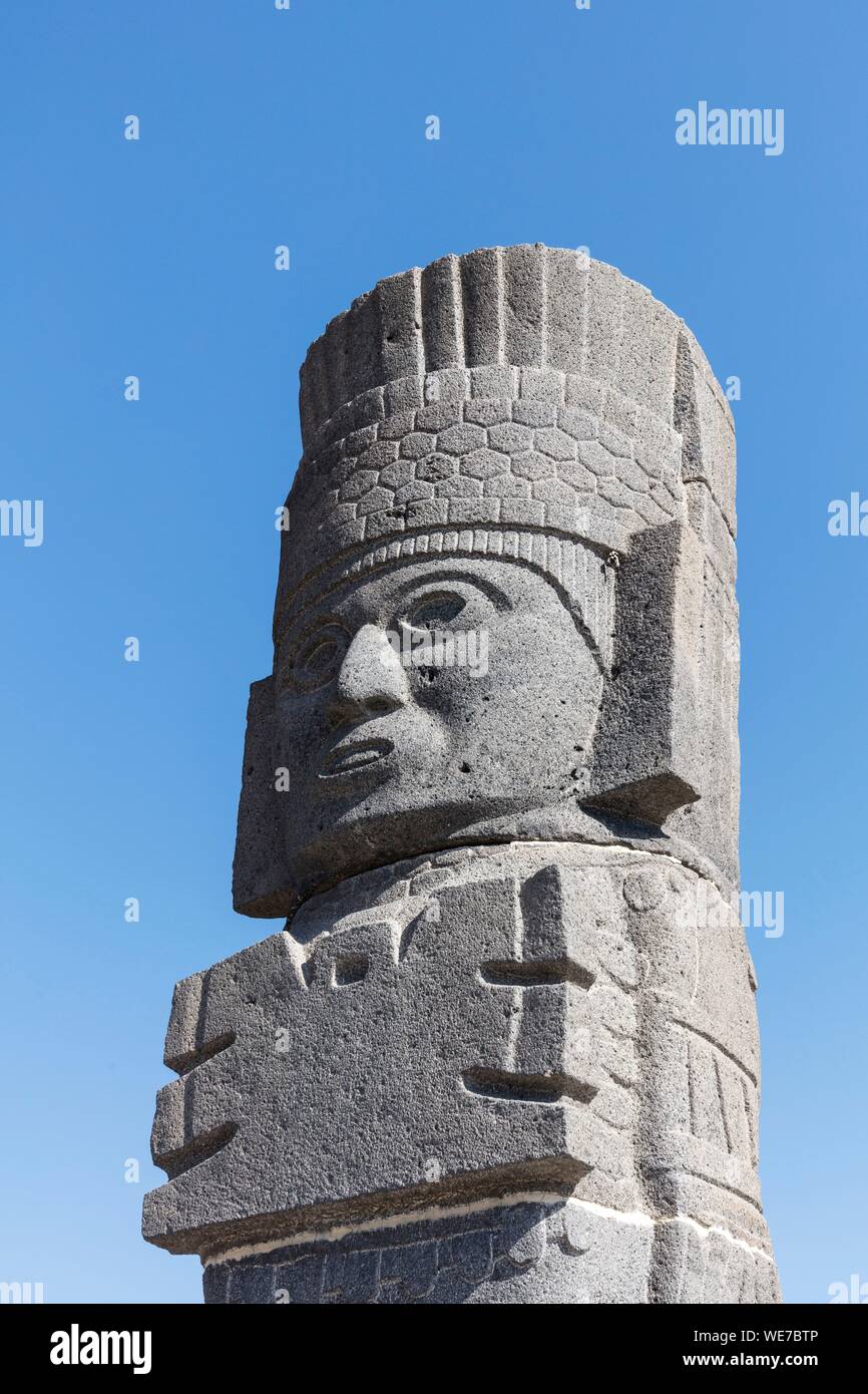 Mexico, Hidalgo state, Tula de Allende, Toltec archaeological site, pillar the Atlantes on the Pyramid of Quetzalcoatl or of the Morning Star Stock Photo