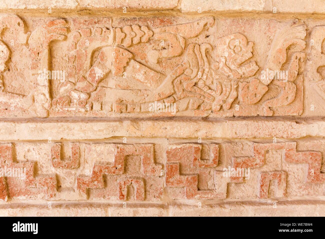 Mexico, Hidalgo state, Tula de Allende, Toltec archaeological site, Coatepantli or serpents wall Stock Photo