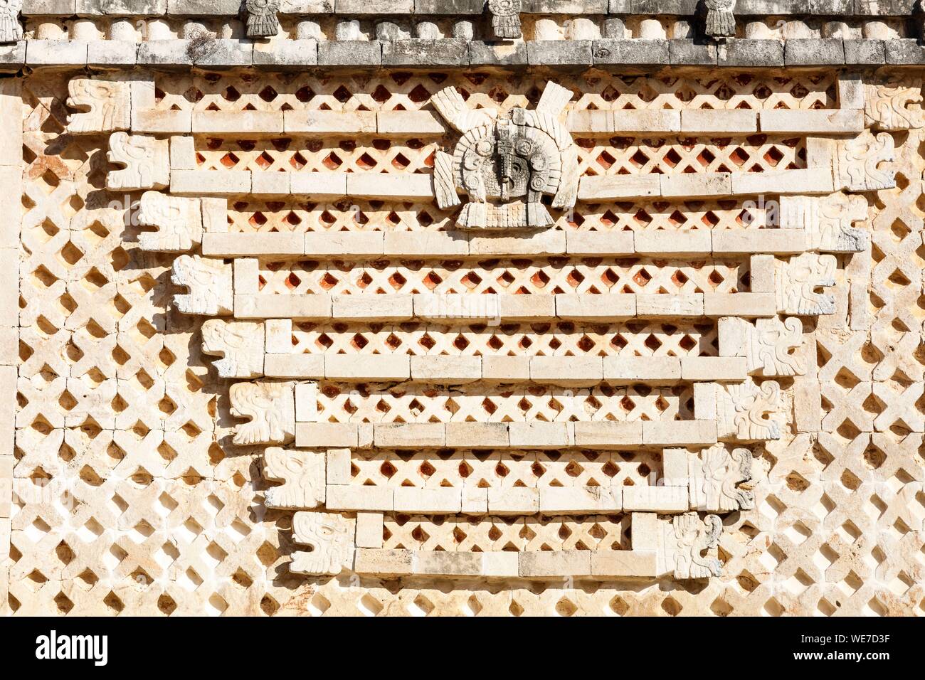 Mexico, Yucatan state, Uxmal, listed as World Heritage by UNESCO, the Nunnery quadrangle, symbolic motifs Stock Photo