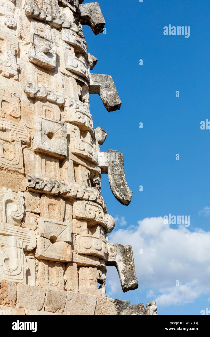 Mexico, Yucatan state, Uxmal, listed as World Heritage by UNESCO, the Nunnery quadrangle, Chaac god of rain representation Stock Photo